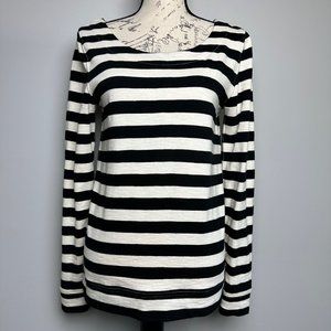 J.CREW | Black & Cream Striped Round Neck Long Sleeve Shirt | Size S